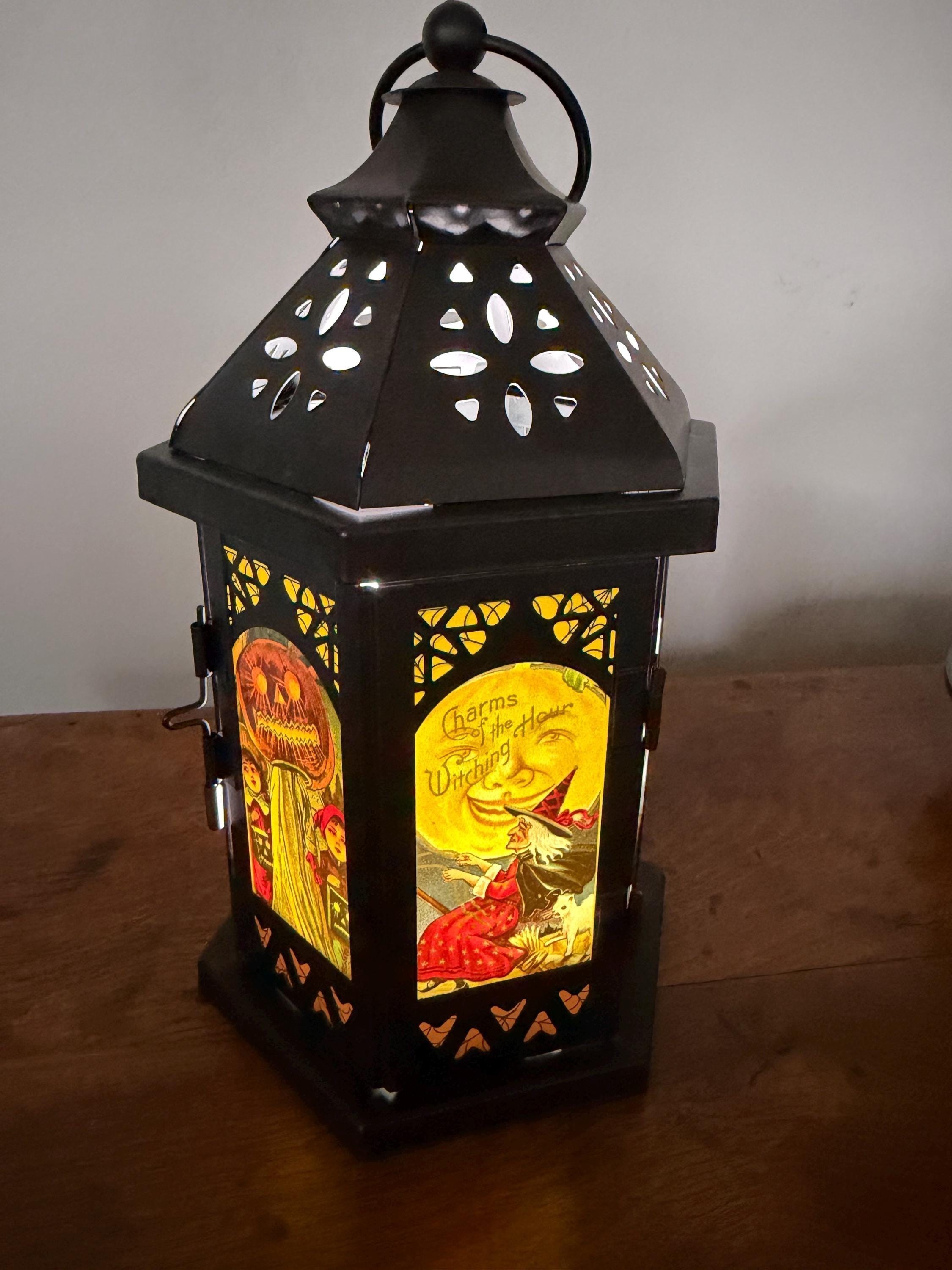 Vintage Halloween Style Metal / Glass 11 inch LED Accent Lantern HL2026, view 2
