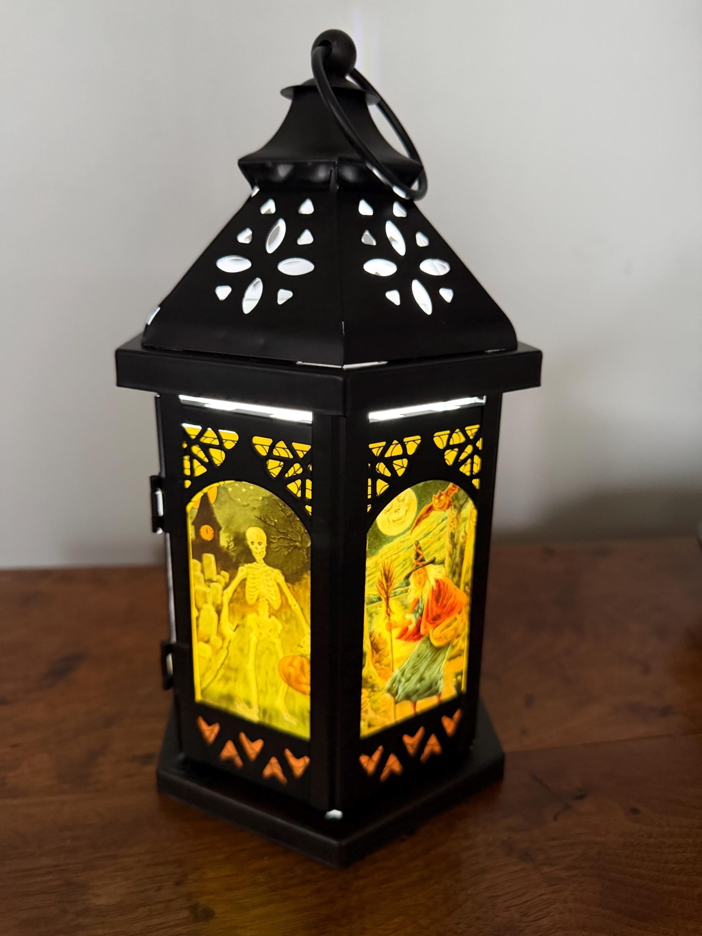 Vintage Halloween Style Metal / Glass 11 inch LED Accent Lantern HL2026, view 6