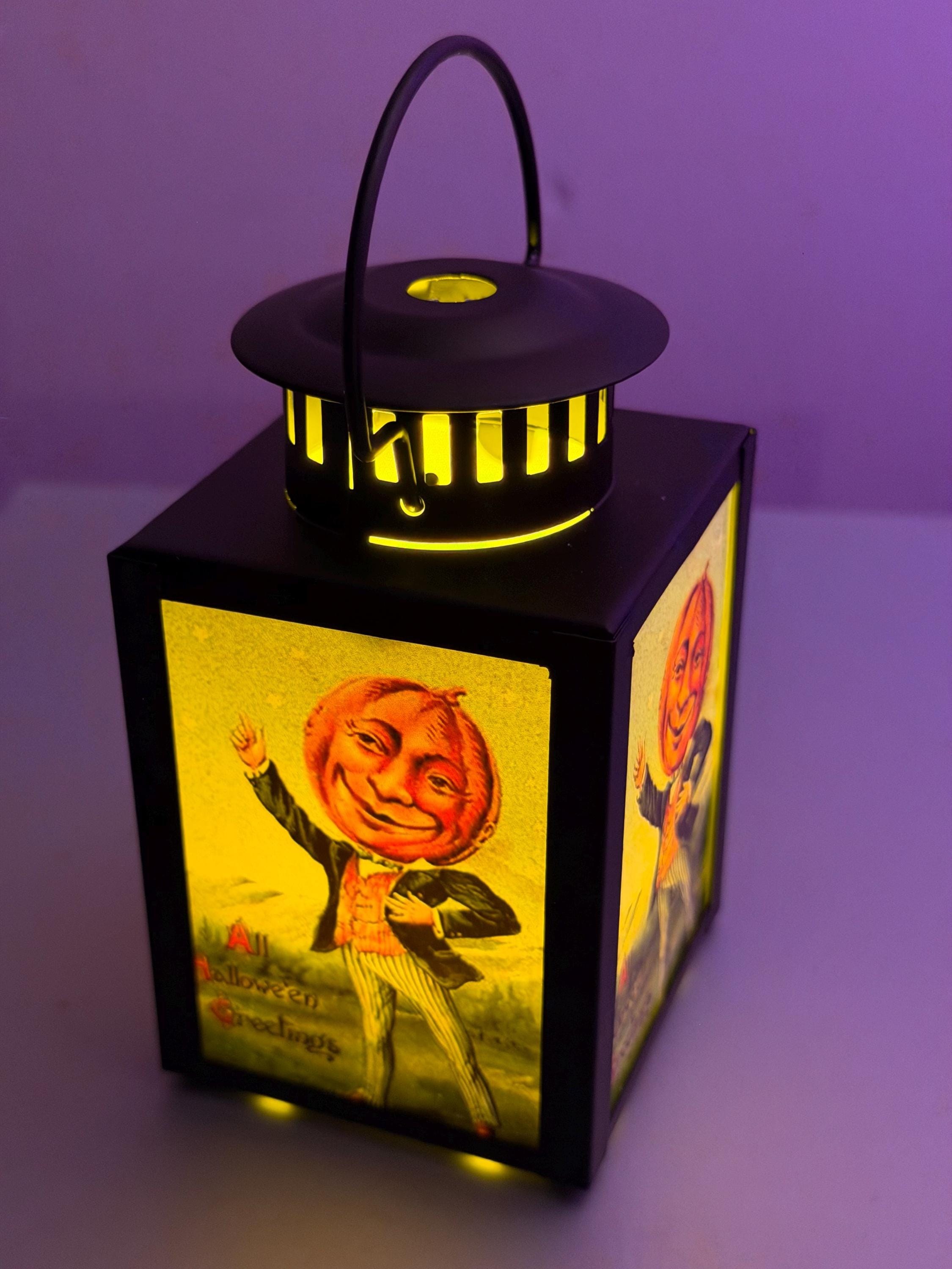Vintage Style Merry Pumpkin Man Halloween Lantern Witch LED Holiday Accent Lamp 4-inch / HALP/0126, view 5