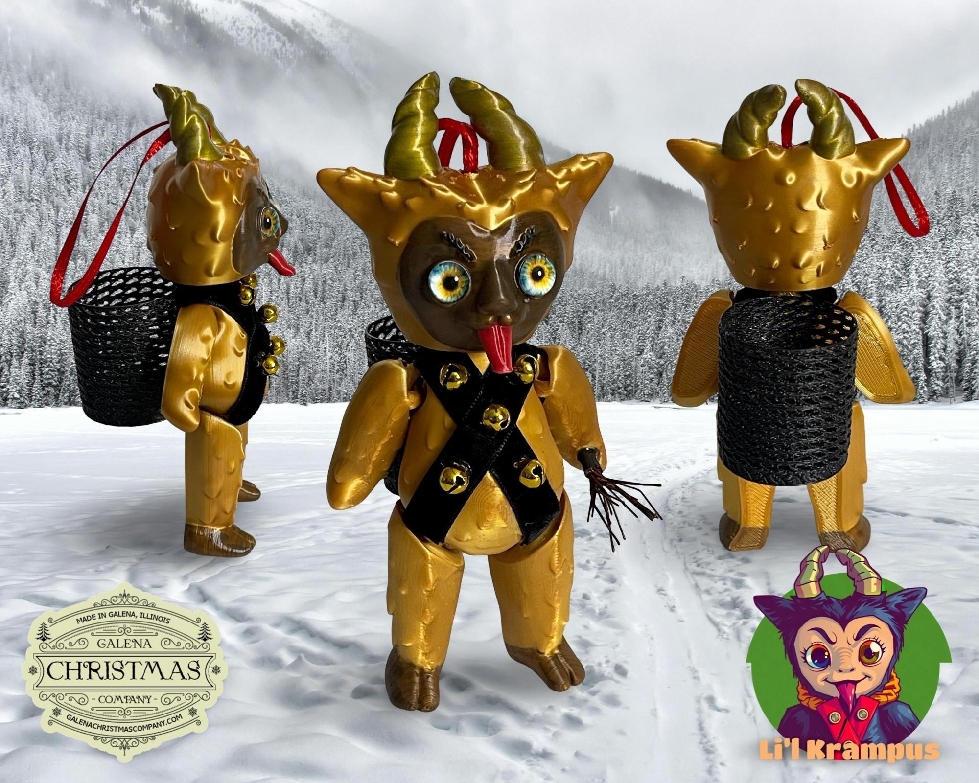 Lil Krampus 6-inch Ornament – Holiday Enforcer with Horns and Attitude Gold Black LK004, view 3