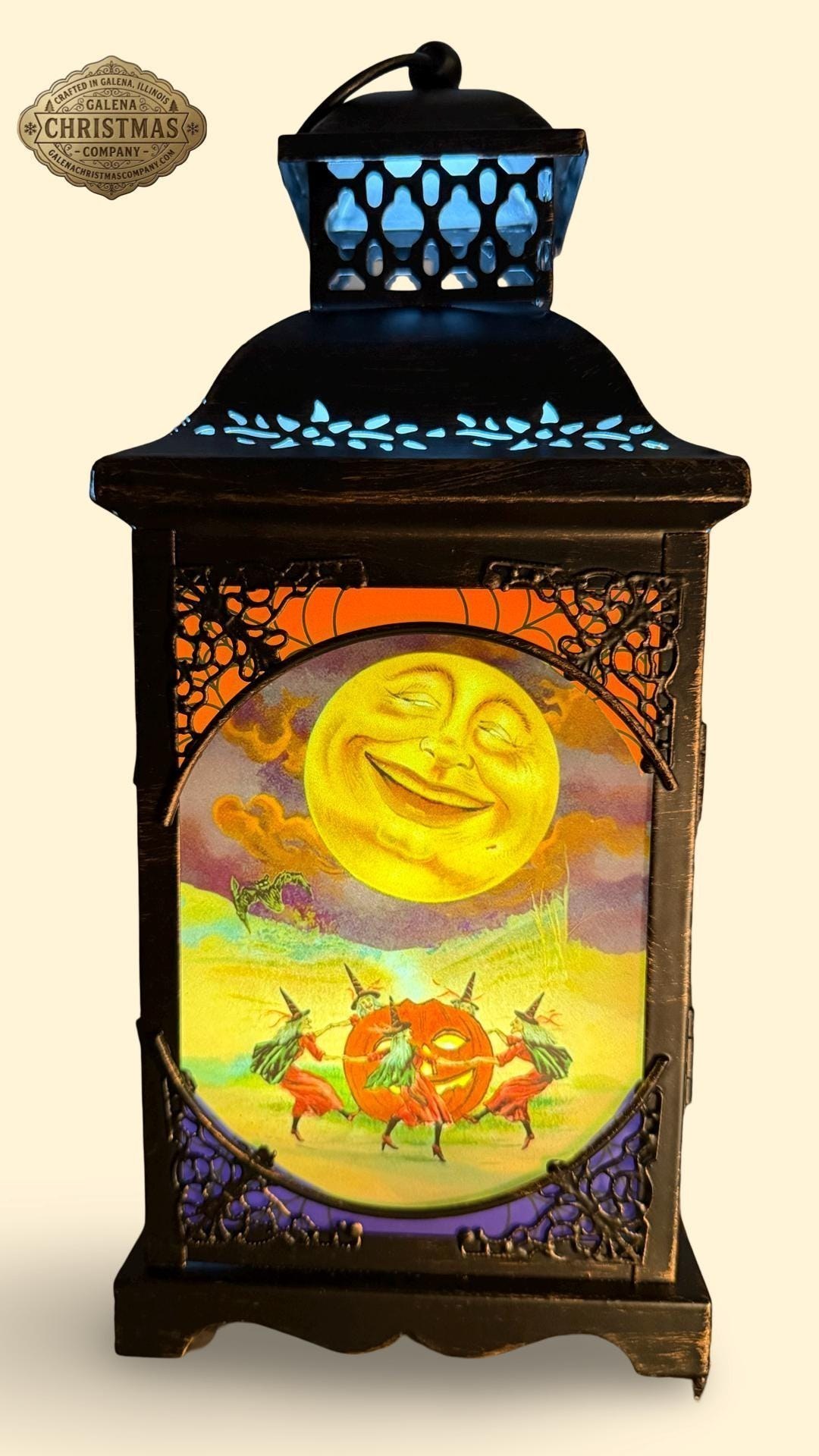 Vintage Halloween Antique Style Bronze Metal / Glass 11 inch LED Accent Lantern HL2026A, view 5