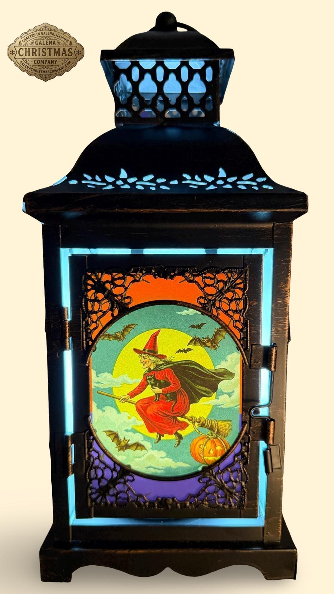 Vintage Halloween Antique Style Bronze Metal / Glass 11 inch LED Accent Lantern HL2026A, view 4