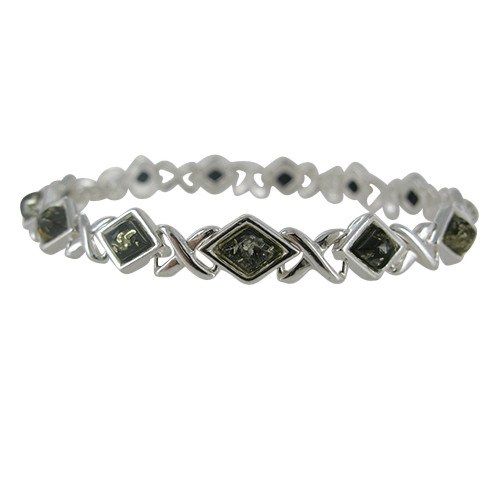 Green amber bracelet with sterling silver links