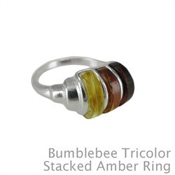Tri-color Baltic amber ring in sterling silver