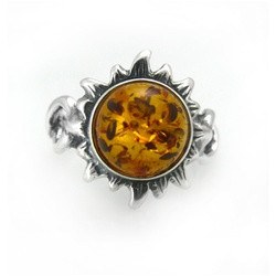 Honey amber ring in a sterling silver sunflower setting