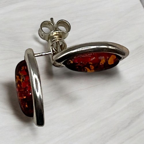 Honey Baltic amber marquis stud earrings