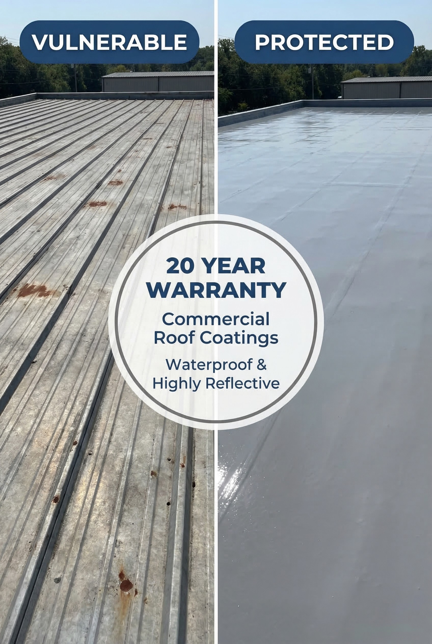 Before and after commercial roof restoration coating