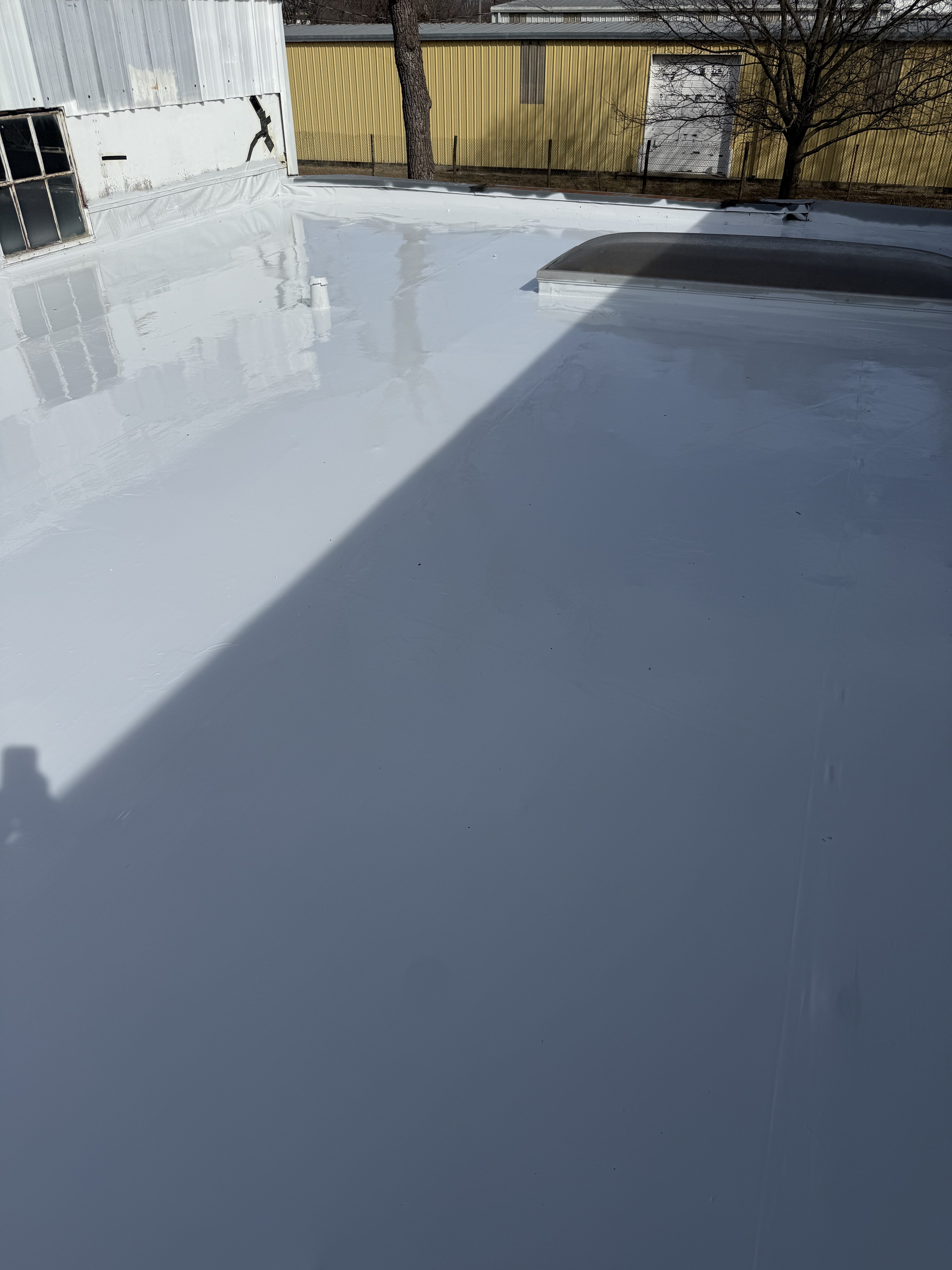 Freshly coated commercial roof surface