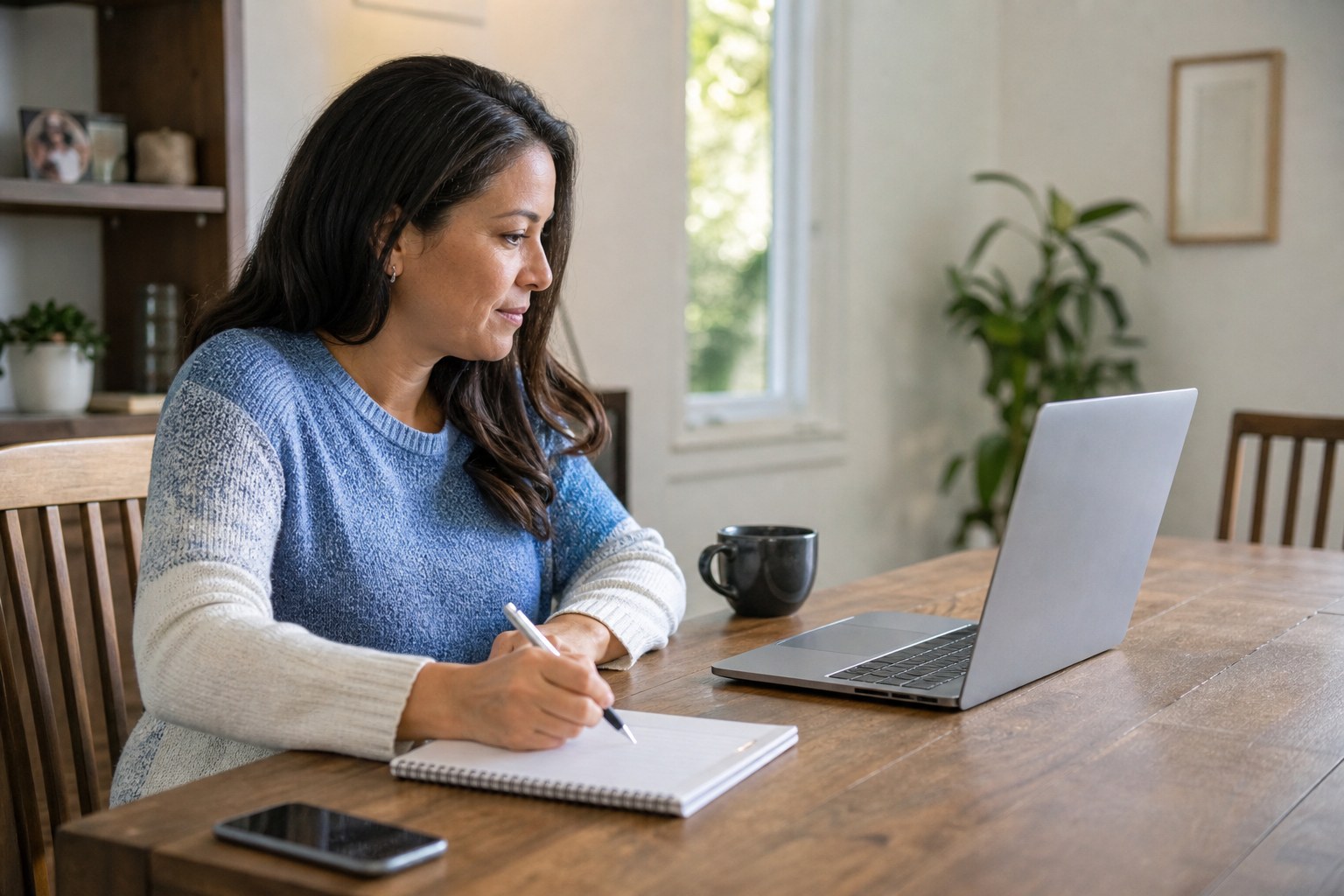 Woman preparing for a telehealth appointment at home