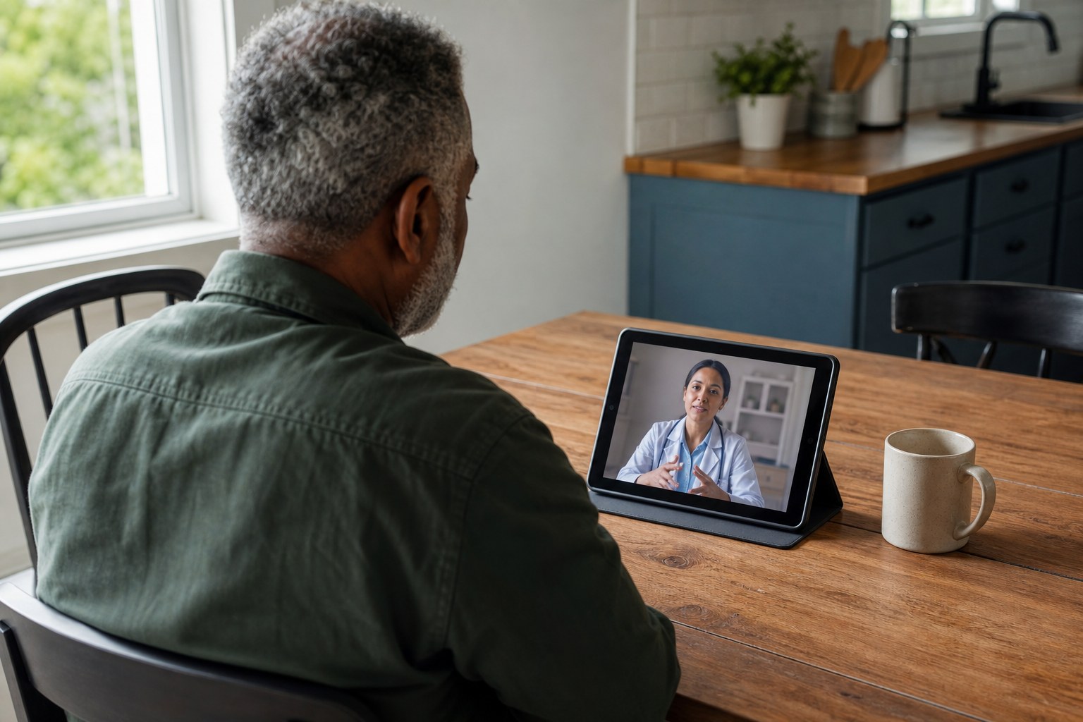 Veteran joining a healthcare video visit from home