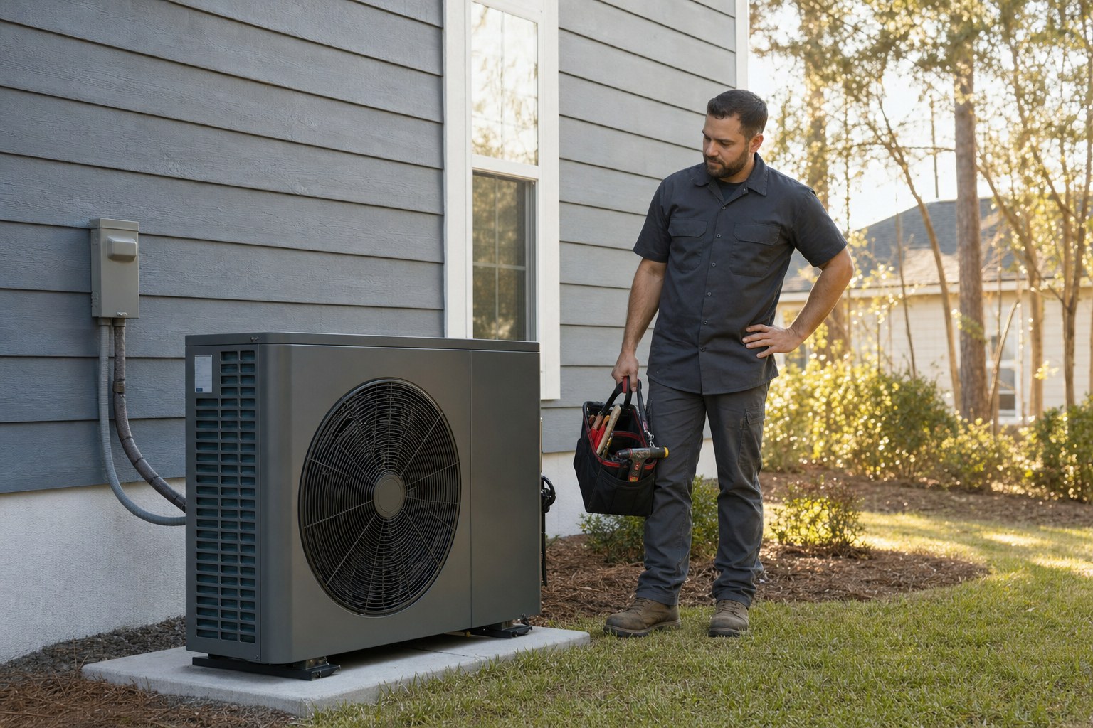 New residential outdoor heat pump installation