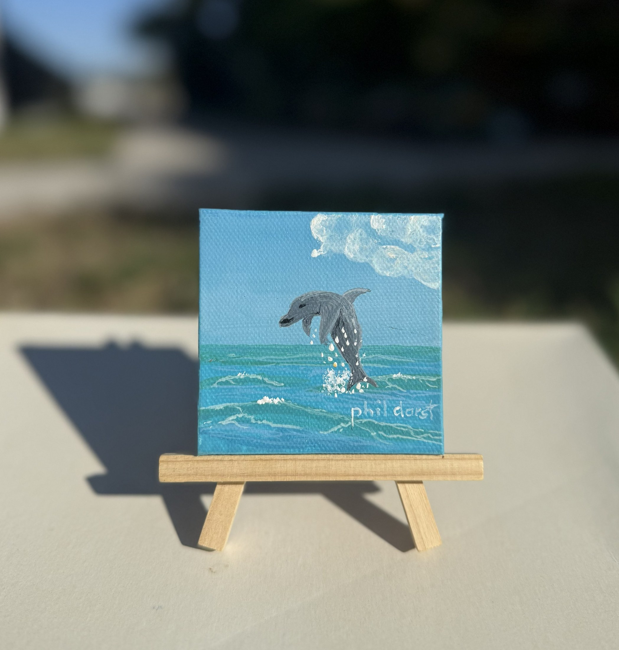 3 x 3" Original Hand-Painted Dolphin Artwork — Phil Darst Art