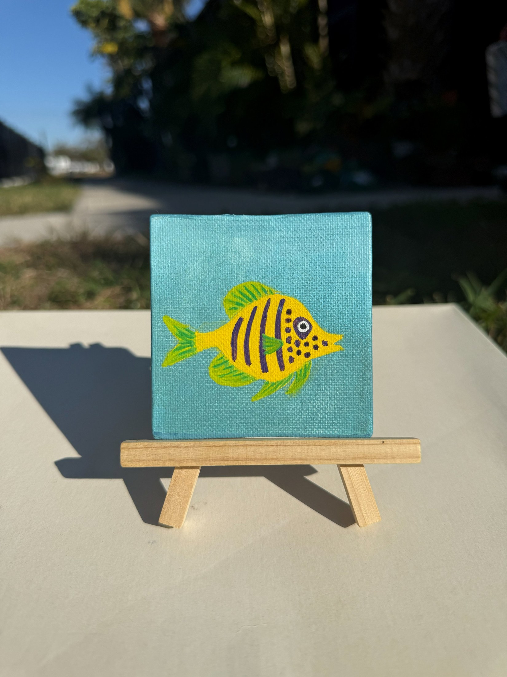 3 x 3" Original Hand-Painted Yellow Fish Painting — Phil Darst Art