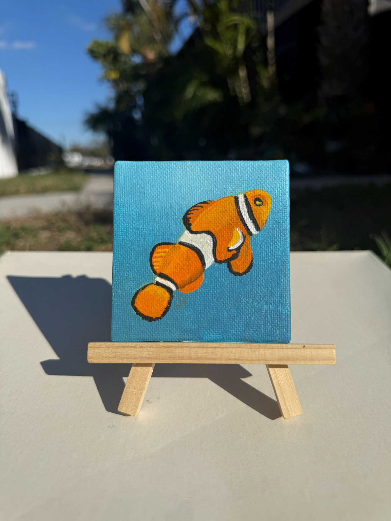 3 x 3" Original Hand-Painted Clown Fish Painting &mdash; Phil Darst Art
