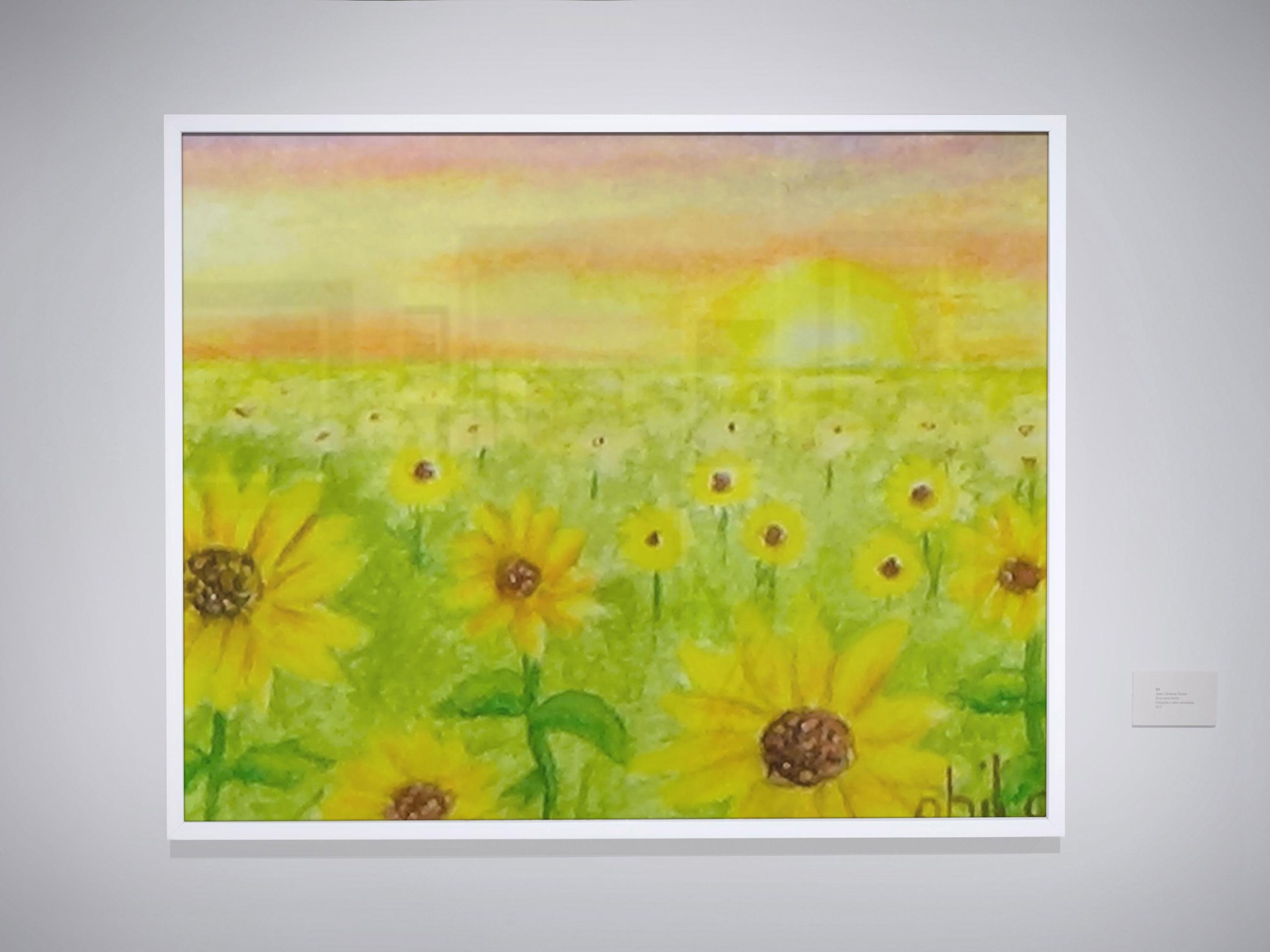Golden sunflowers in the green meadow - pastel art with mat, view 3