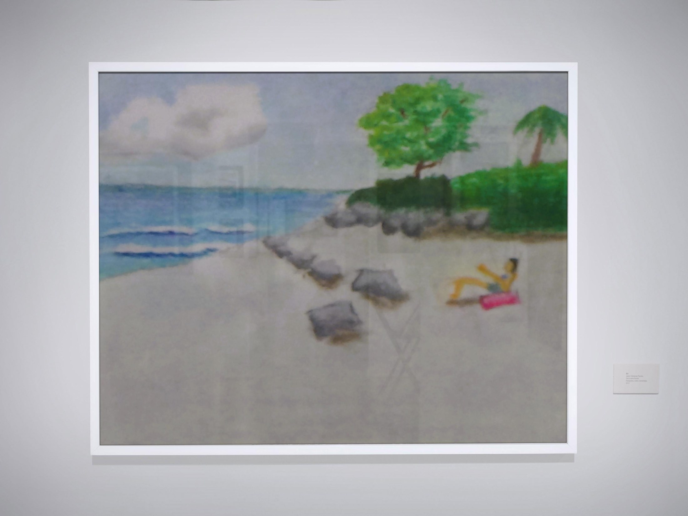 Lady Sunbathing Beach Scene - Pastel Art with mat, view 2