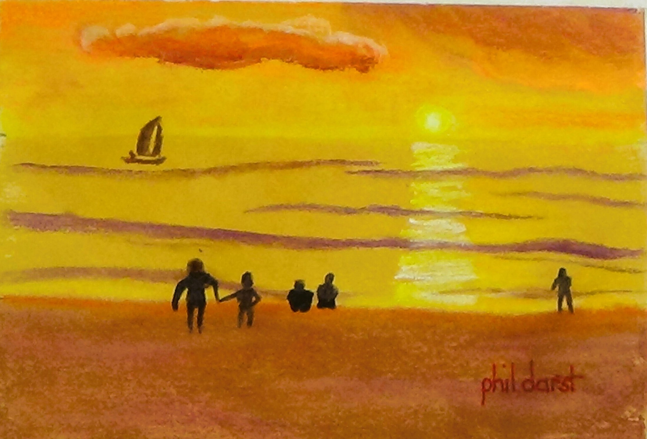Sun lovers watch the setting sun a - pastel art - frame included