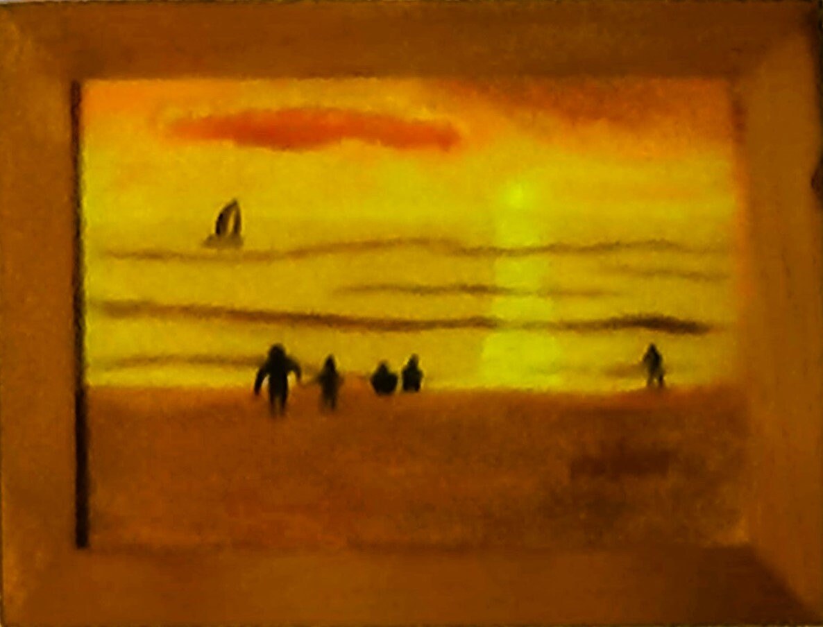 Sun lovers watch the setting sun a - pastel art - frame included, view 2