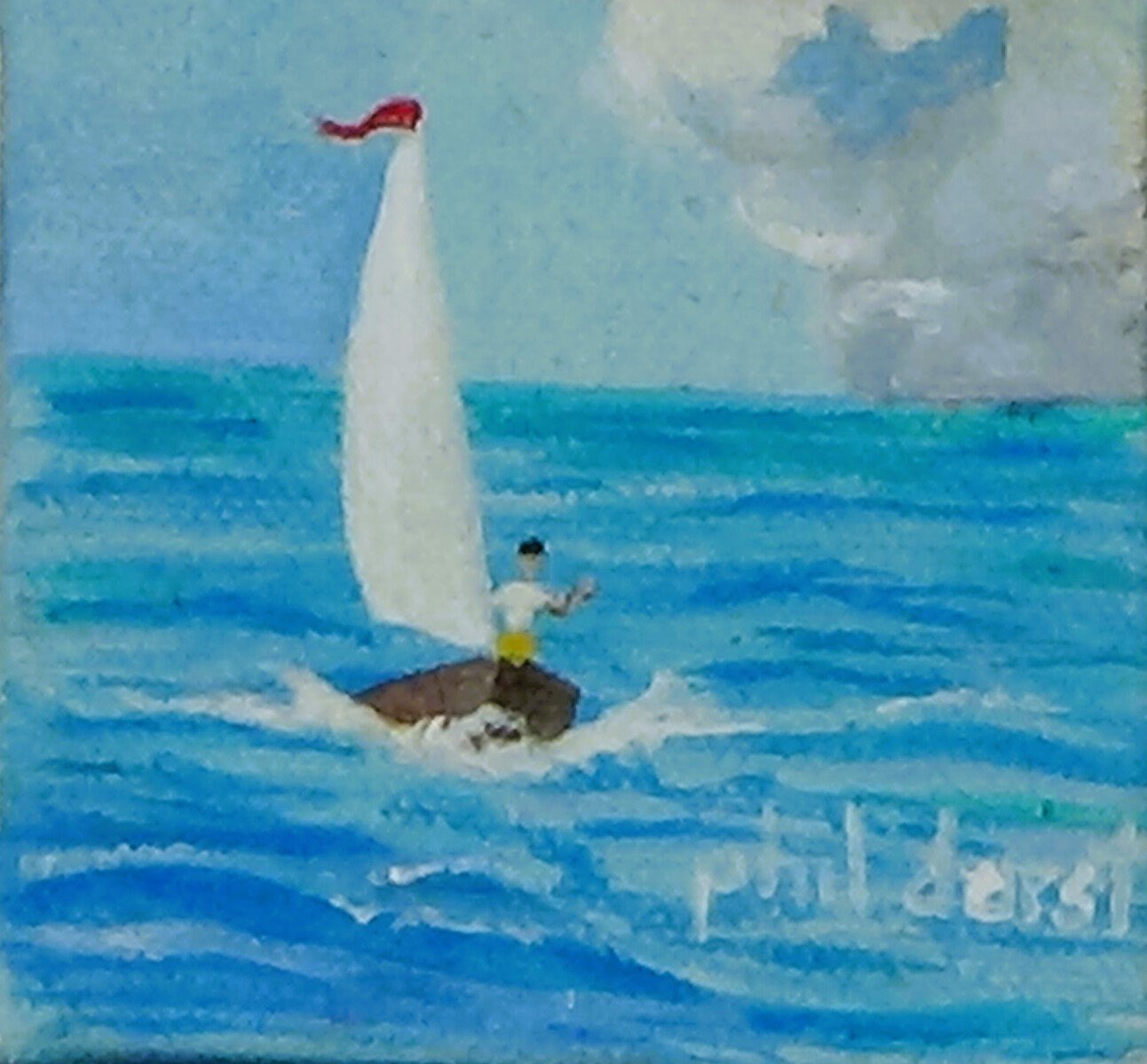 Set of four Miniature Sea Paintings original acrylic paintings - with easel., view 3