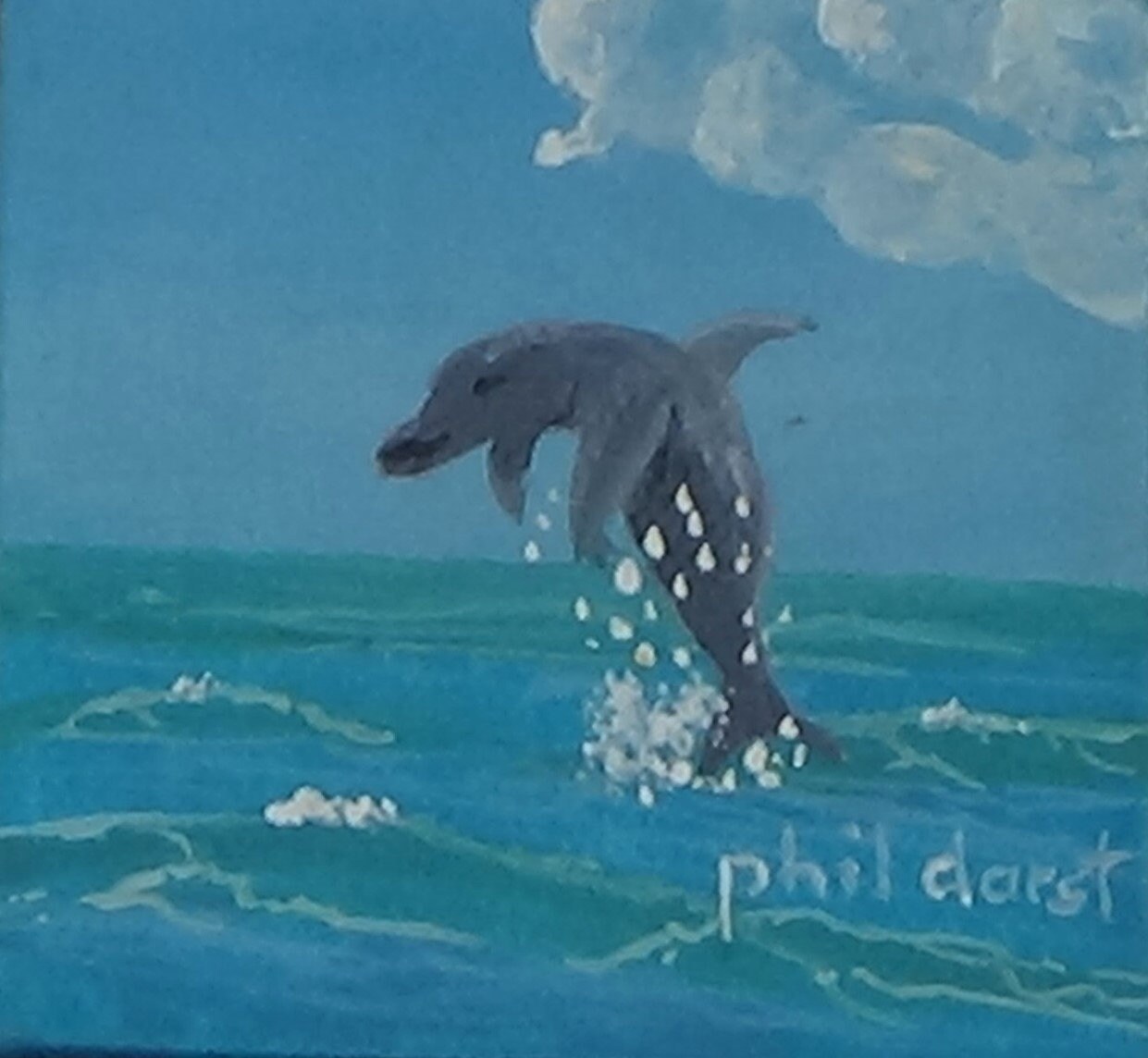 Set of four Miniature Sea Paintings original acrylic paintings - with easel., view 4