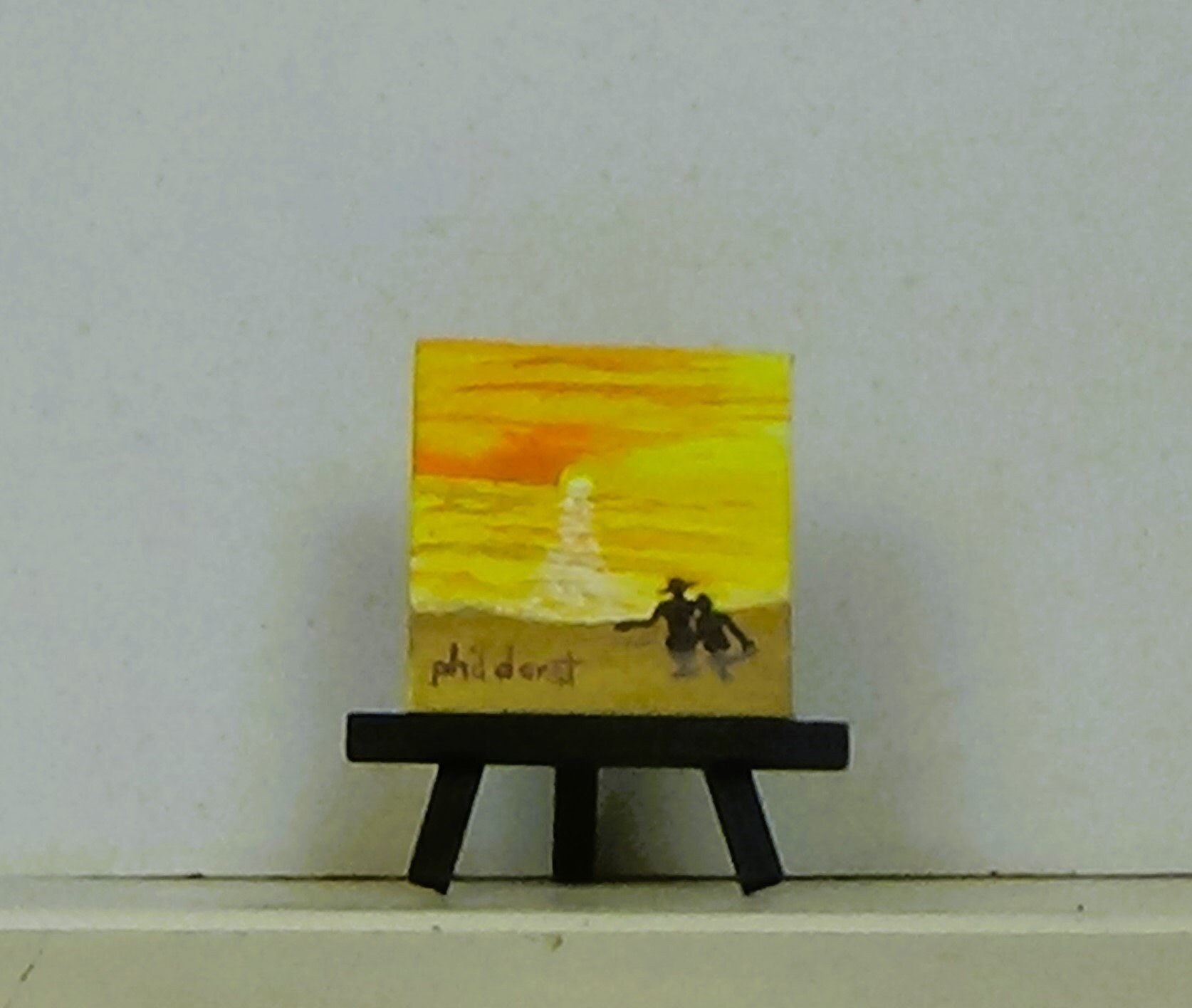 Set of four Miniature Sea Paintings original acrylic paintings - with easel., view 6