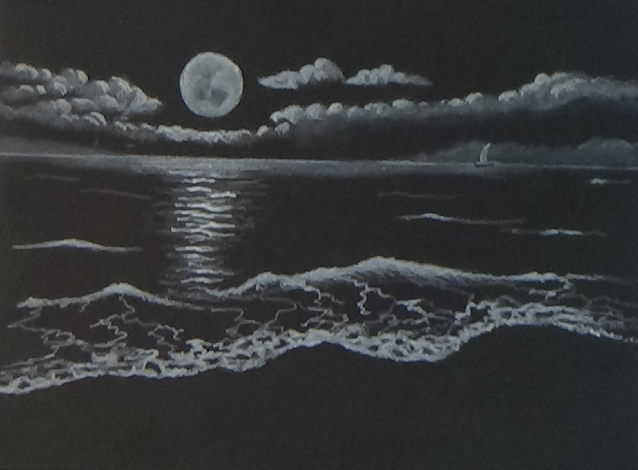 Tropical Beach Note Cards, Ocean Sunset, Moon on Beach, Lifeguard Stand, people on the beach - Set of 4, view 4
