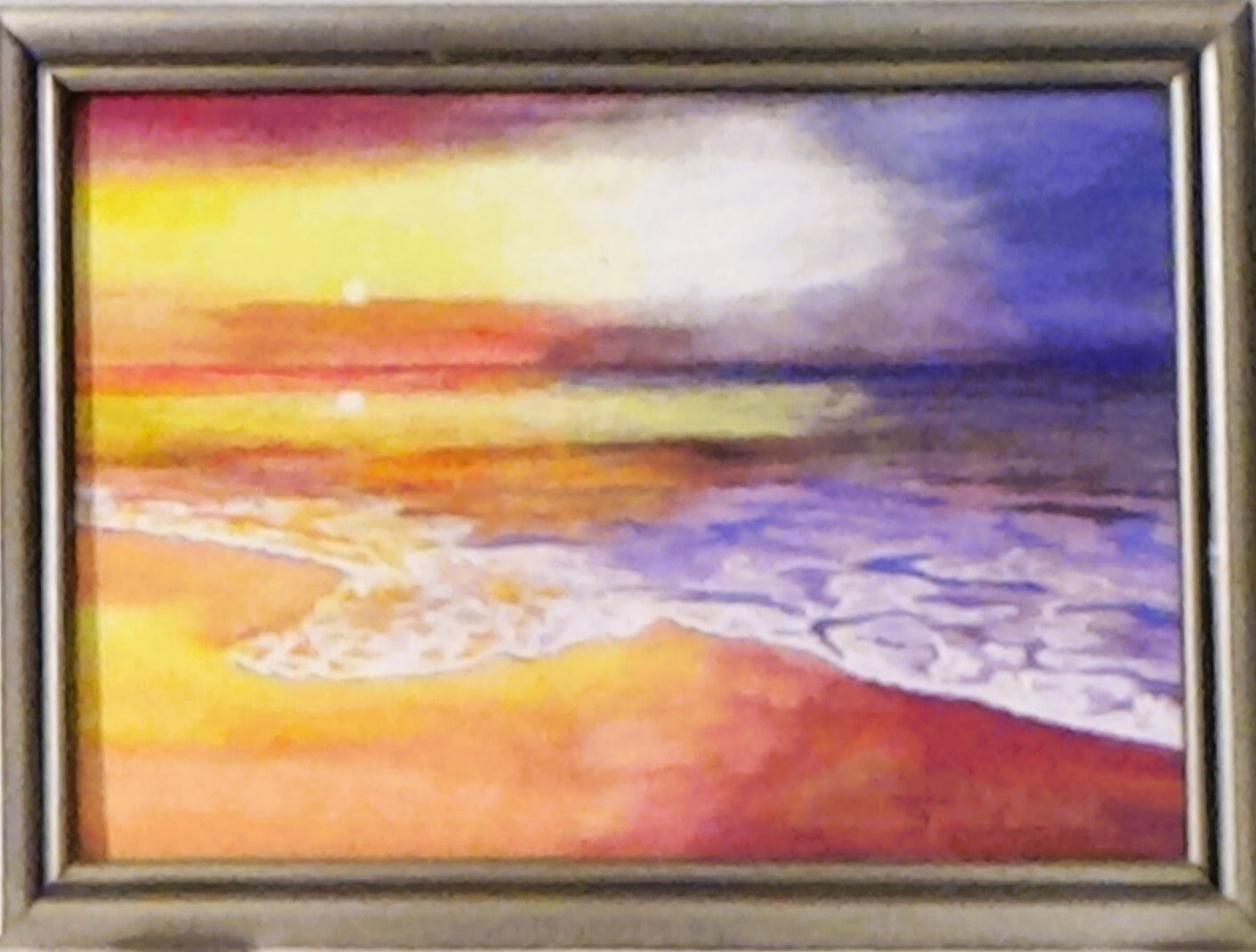 Tropical Beach Note Cards, Ocean Sunset, Moon on Beach, Lifeguard Stand, people on the beach - Set of 4, view 7