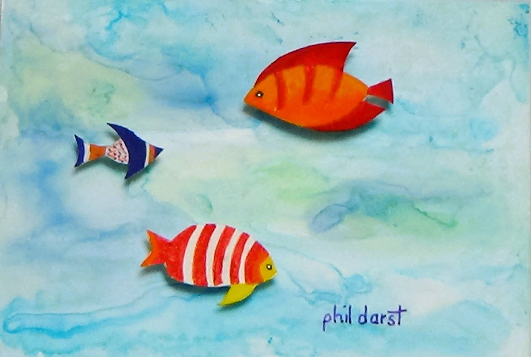 Tropical fish art #4 three dimensional - acrylic paint, alcohol ink