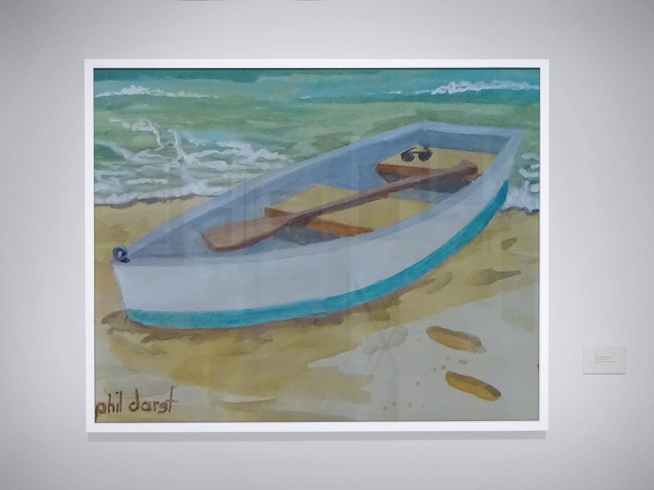 Boat on Siesta Key Beach, Original Acrylic Painting - frame inclded, view 2