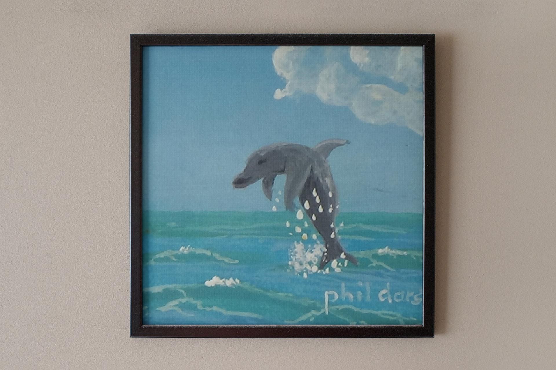 Dolphin diving,original acrylic painting - with easel., view 2
