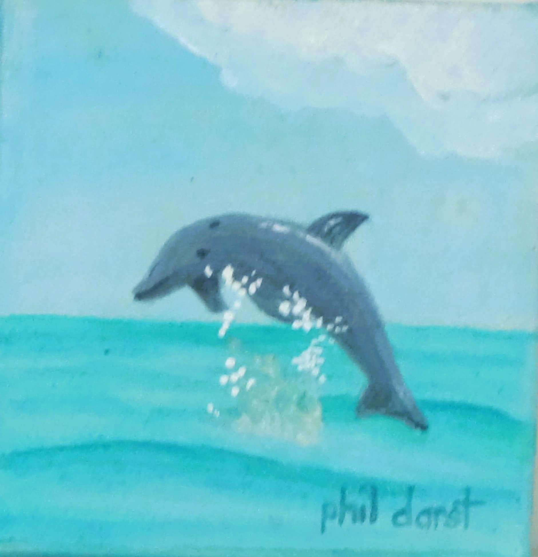 Dolphin diving,original acrylic painting - with easel., view 3