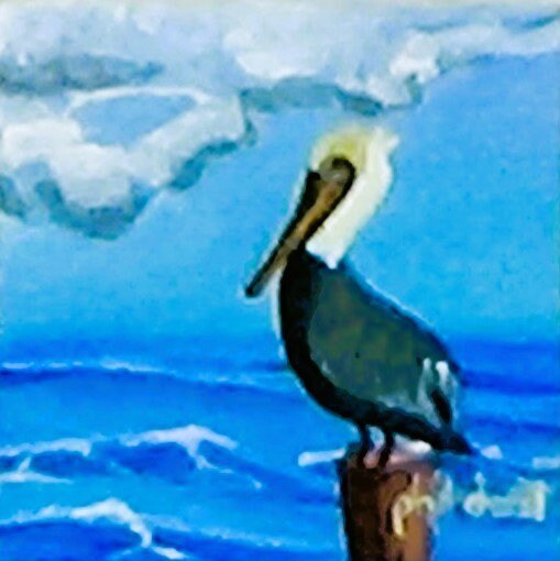 Tropical birds set of three - original acrylic paintings - with easel., view 3