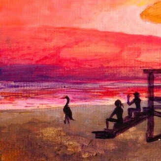 Lifeguard tower at setting sun tropical wall art beach scene print by Phil Darst, view 2