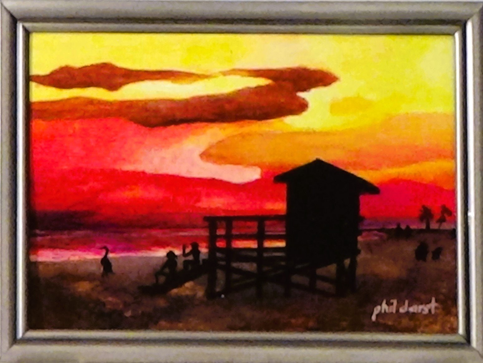 Lifeguard tower at setting sun tropical wall art beach scene print by Phil Darst, view 4