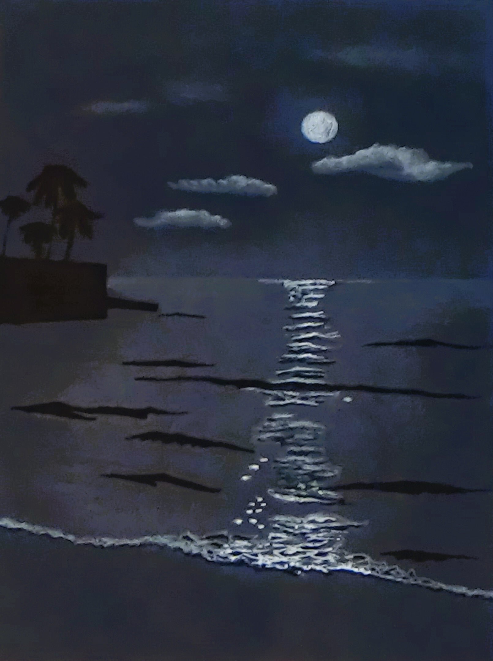 Full Moon Ocean Print, Moonlight Scene Art- Beach Decor