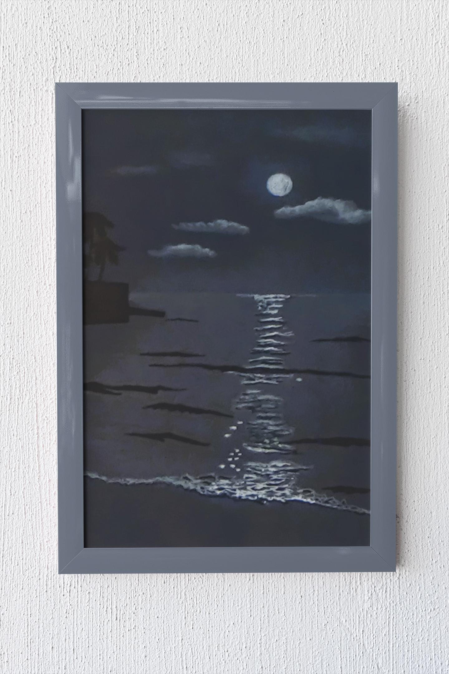 Full Moon Ocean Print, Moonlight Scene Art- Beach Decor, view 2