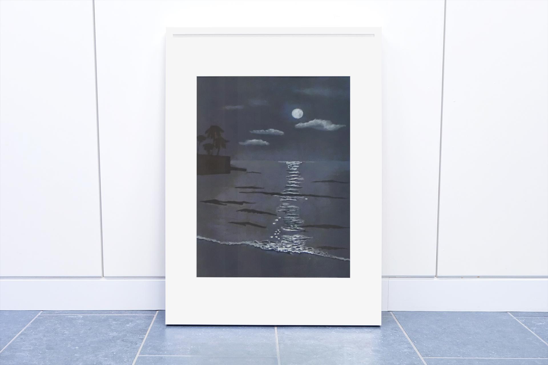 Full Moon Ocean Print, Moonlight Scene Art- Beach Decor, view 3