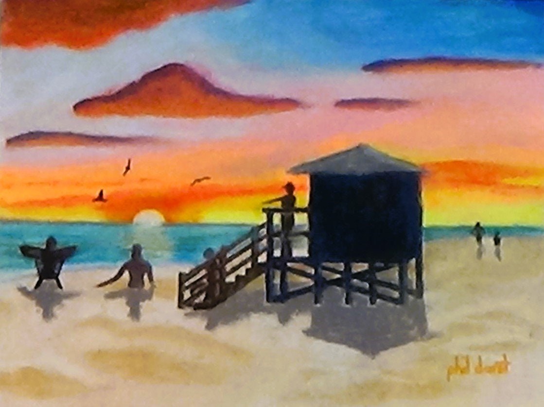 Golden Sunset Lifeguard Stand Pastel