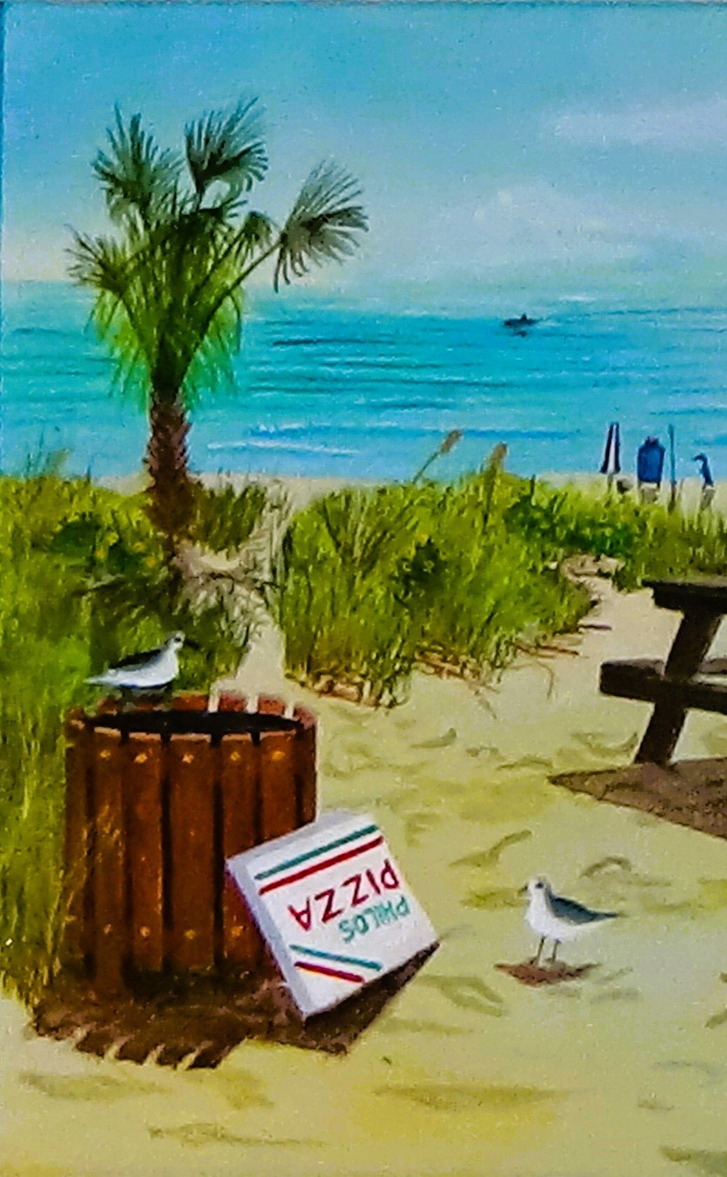 Tropical Pizza Picnic Scene Print - Summer Beach Party Wall Art, view 3