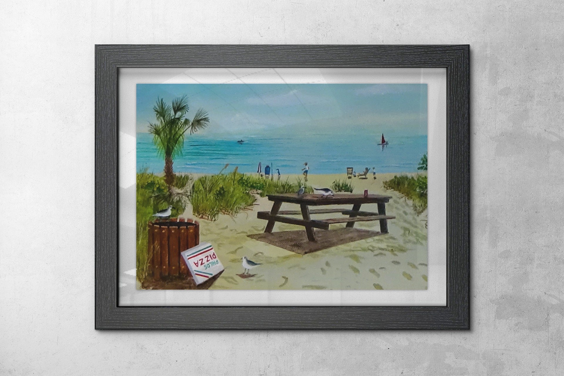 Tropical Pizza Picnic Scene Print - Summer Beach Party Wall Art, view 4