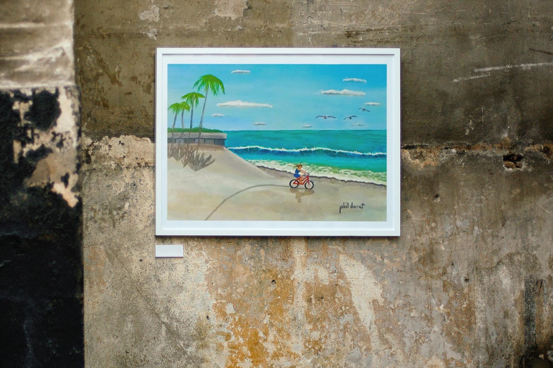 Tropical Beach Bike Ride, Art Print - Nautical Wall Decor, Florida Coastal Scene, view 3