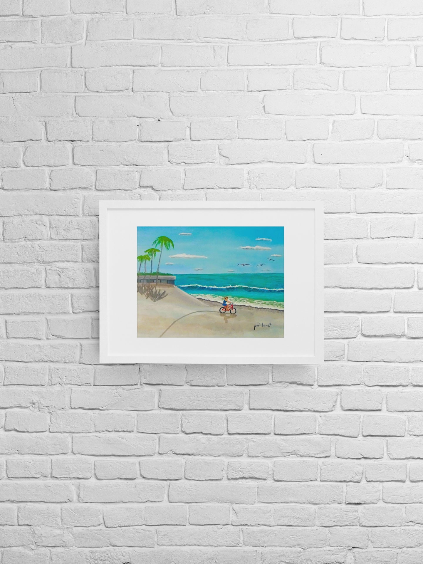 Tropical Beach Bike Ride, Art Print - Nautical Wall Decor, Florida Coastal Scene, view 4