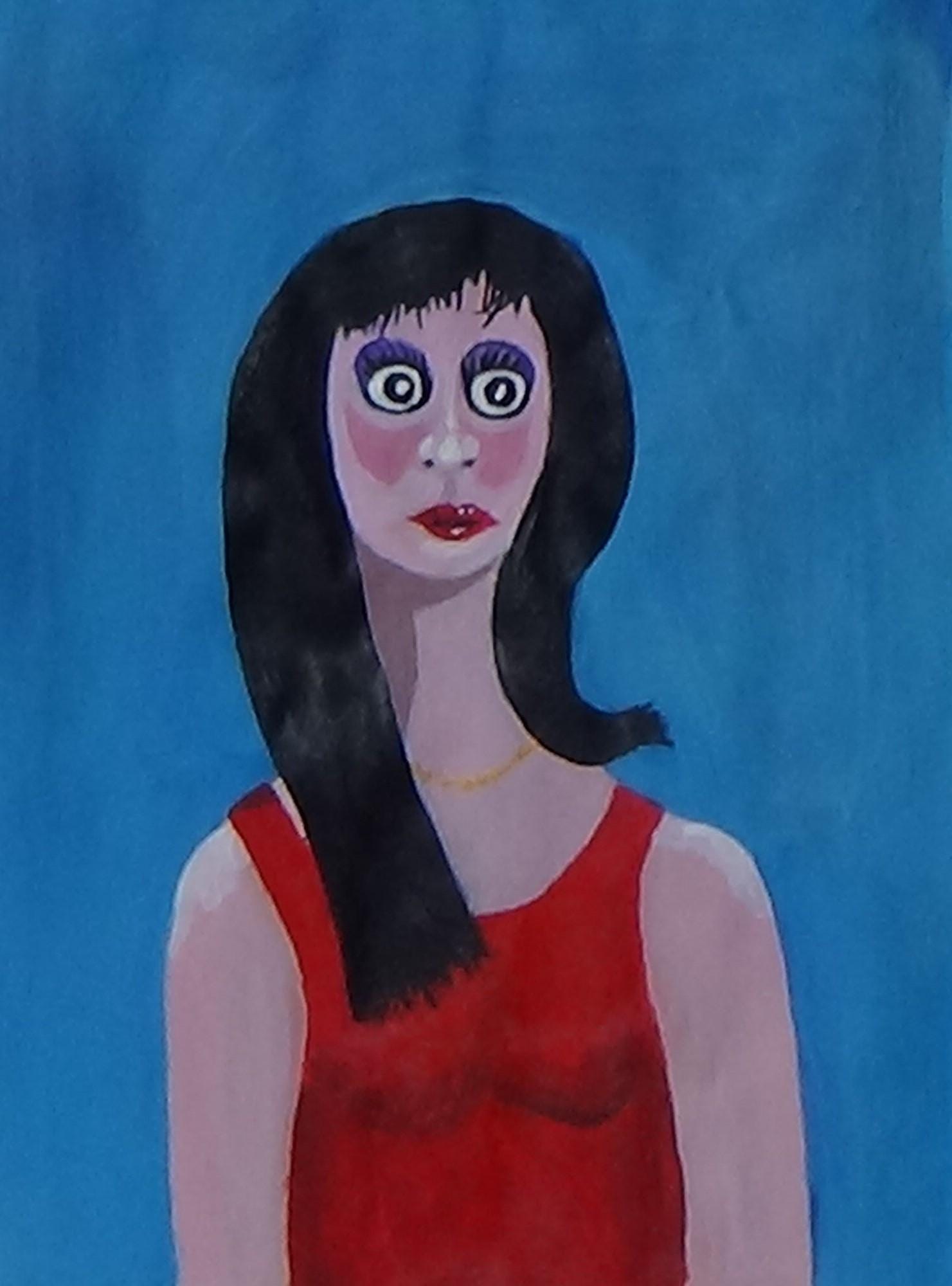 Exotic Lady in a bright red dress - acrylic on paper