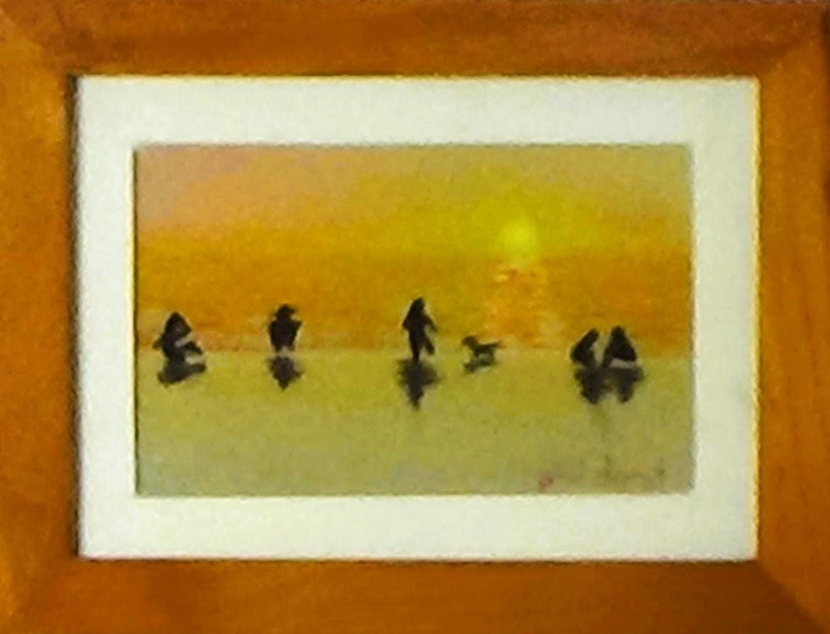 Ocean Sunset Painting with People - Beach Scene Wall Art Pastel, view 2
