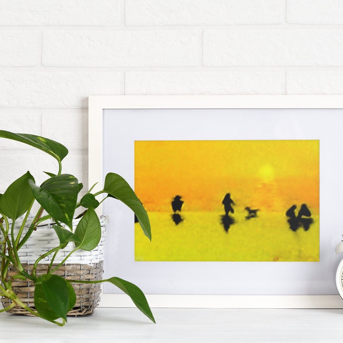 Ocean Sunset Painting with People - Beach Scene Wall Art Pastel, view 3