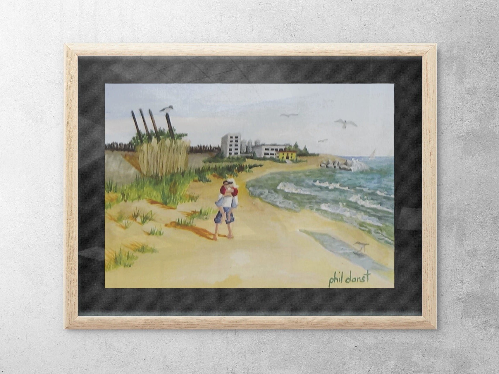 Romantic couple on the beach, beach scene print, fine art print, tropical style, for Florida room décor, wall art, view 3