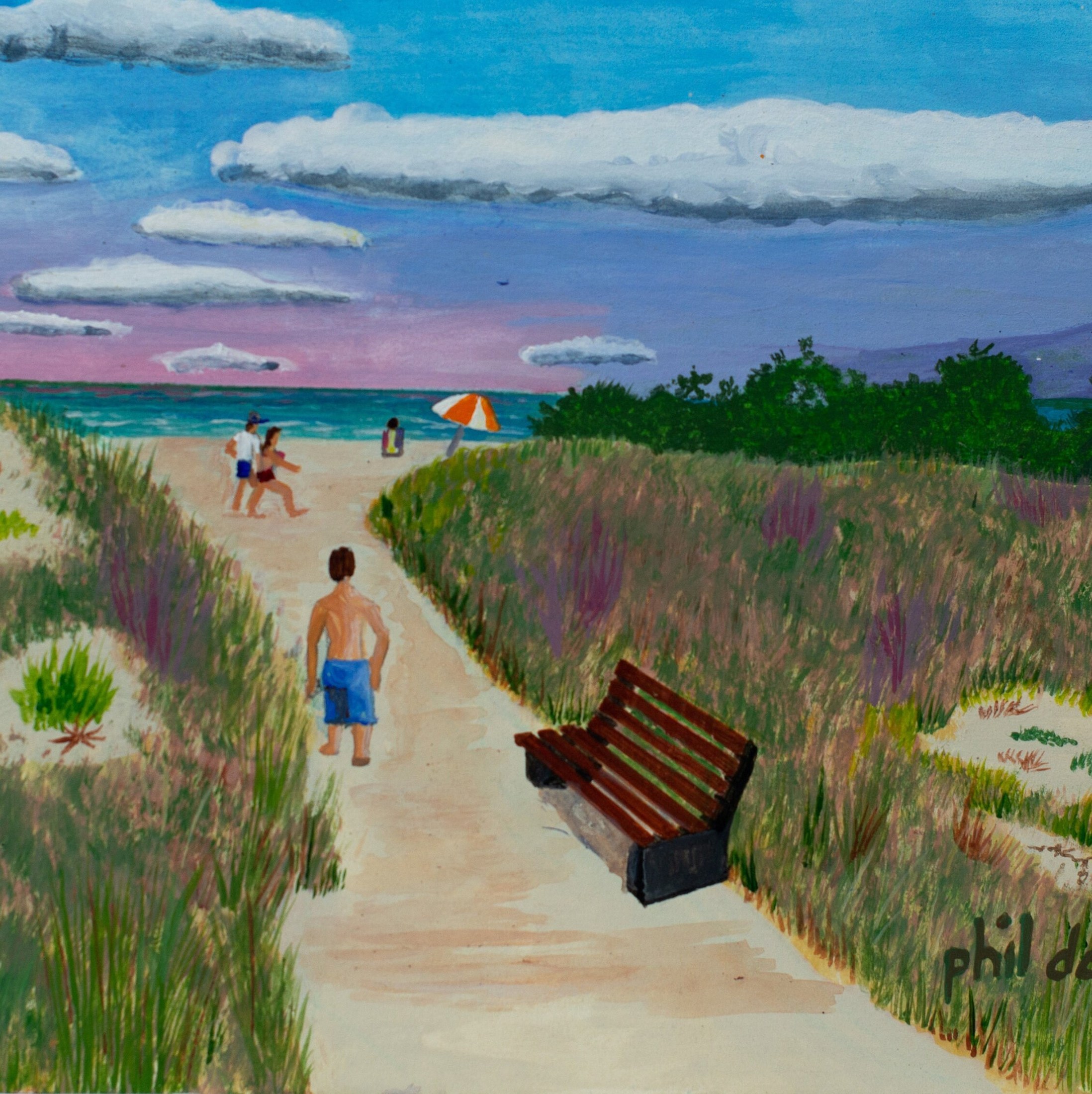 Man walking to the beach, to Siesta Key Beach, Florida beach scene, wall art