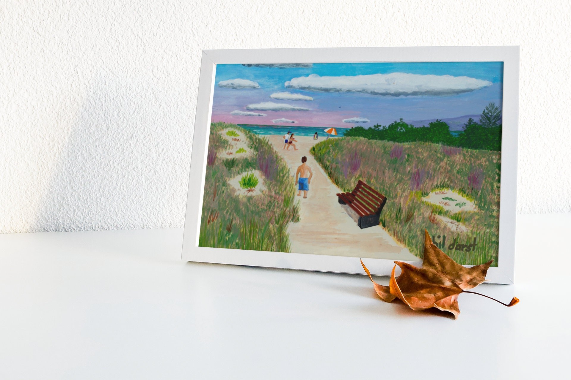 Man walking to the beach, to Siesta Key Beach, Florida beach scene, wall art, view 3