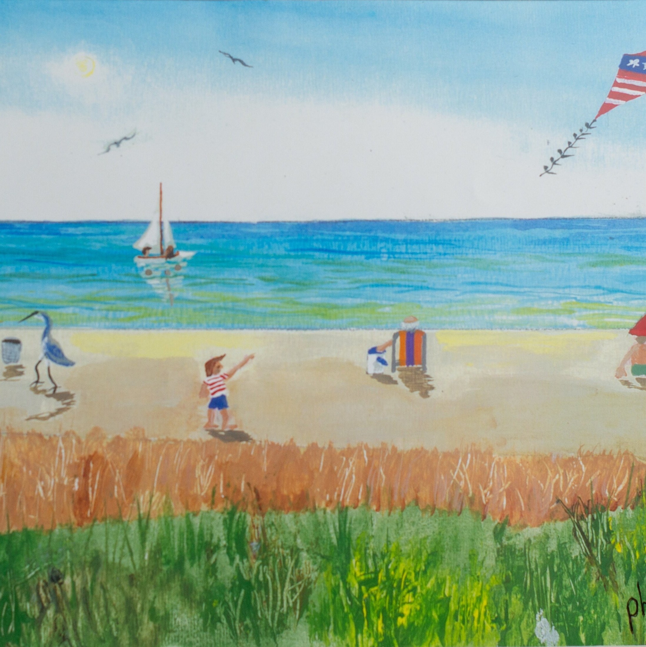 Beach Fun Kid Playing with Kite - Beach Scene Print