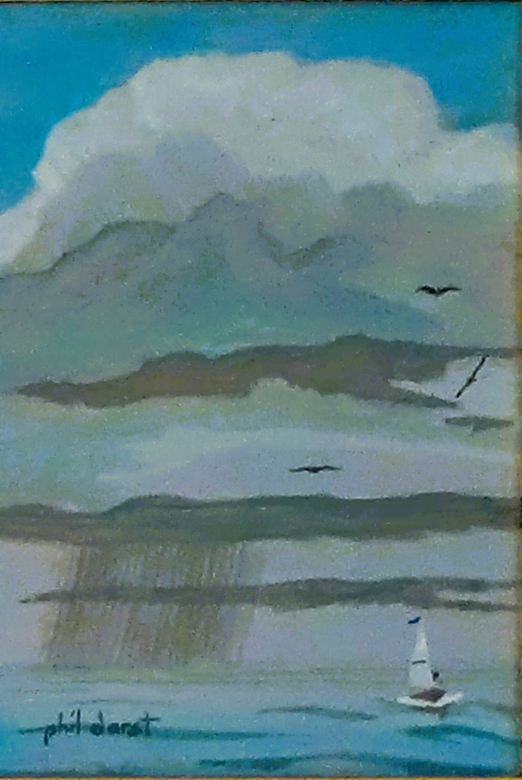 Sailboat waiting with a storm coming., view 2
